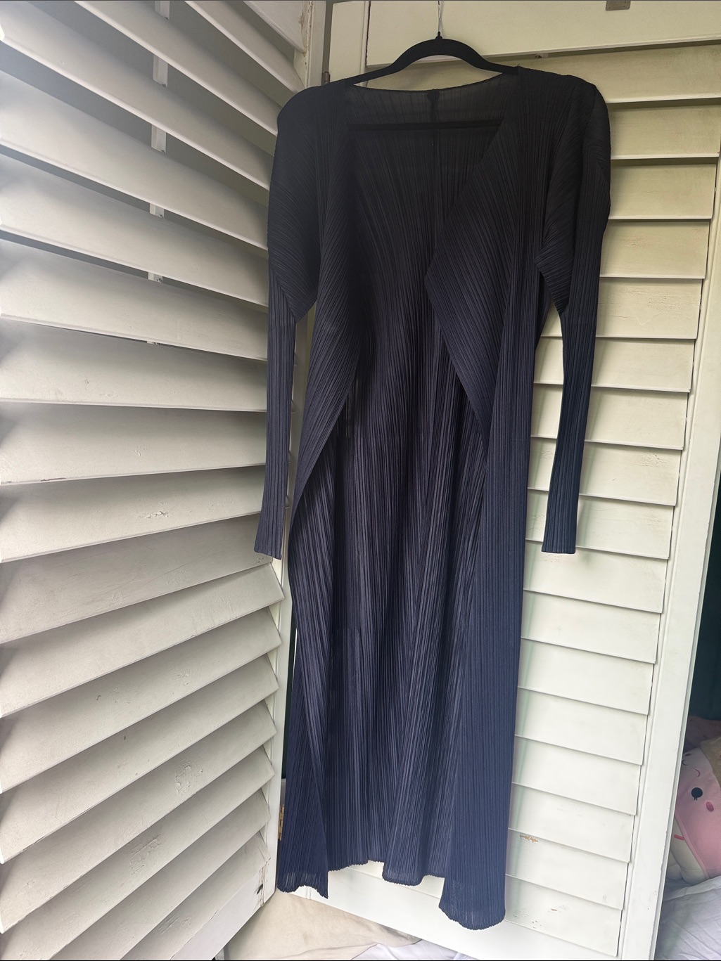 Pleats Please Elegant Long Navy Pleated Women's Duster